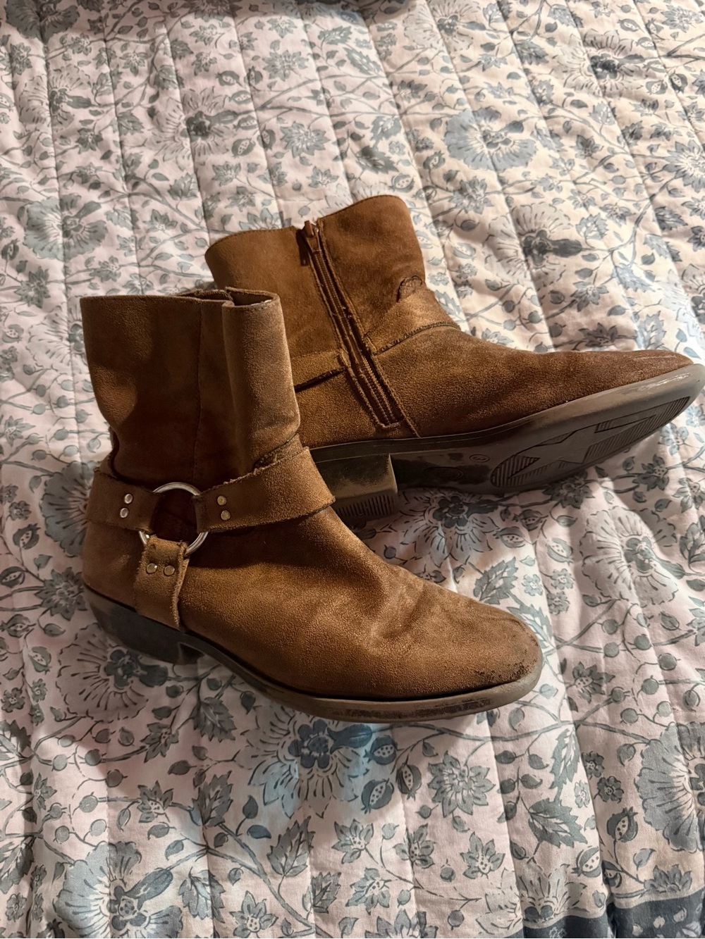 wonder nation Brown Suede Ankle Boots with Ring Harness